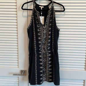 Joie short black silk dress with lace print